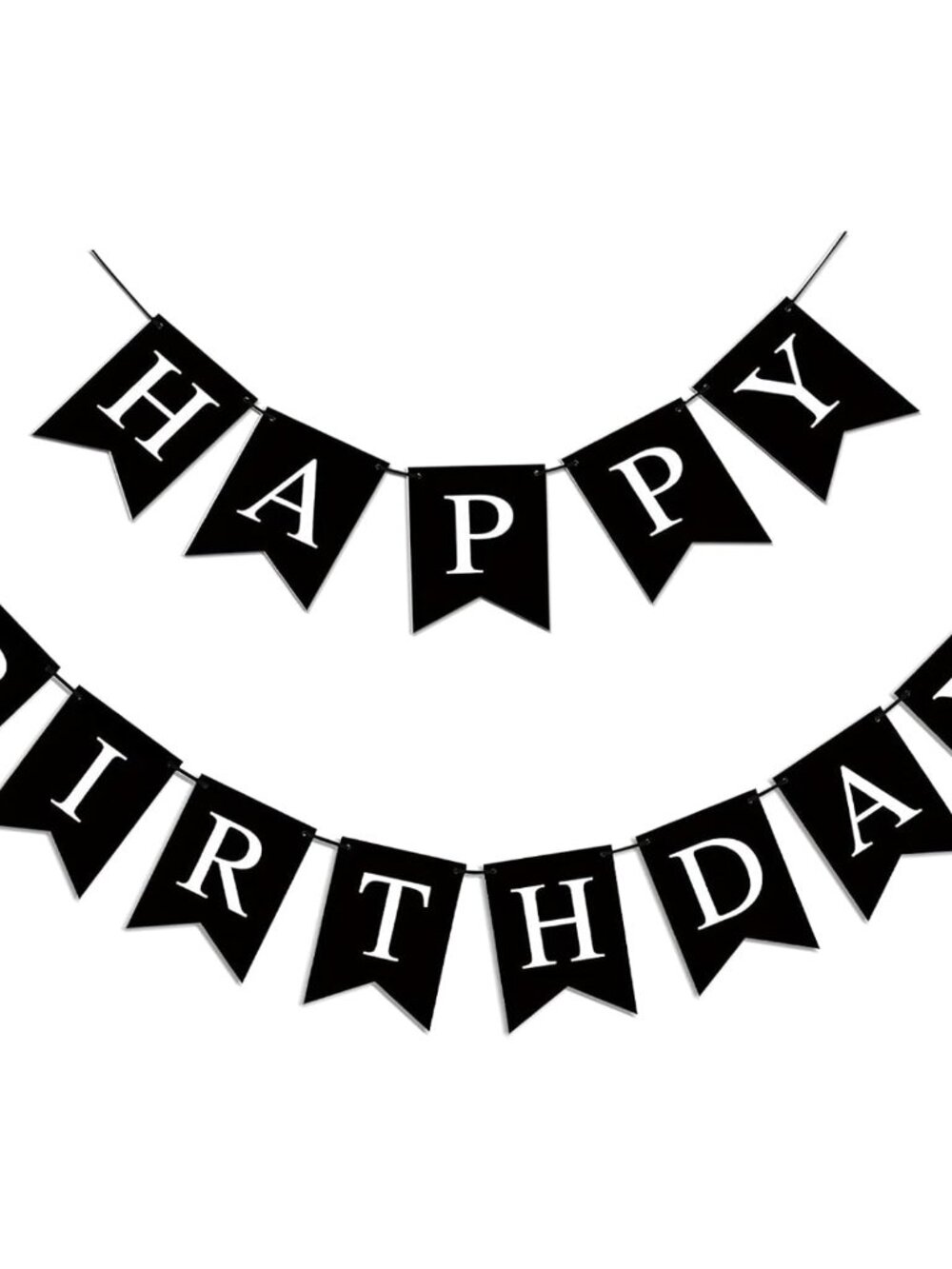 Happy Birthday Banner - Black Party Backdrop Sign for Girls, Boys and Women